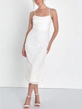 Lulu's White Lace Midi Slip Dress